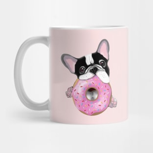 French bulldog lovers, sweet frenchie black and white with pink donuts Mug